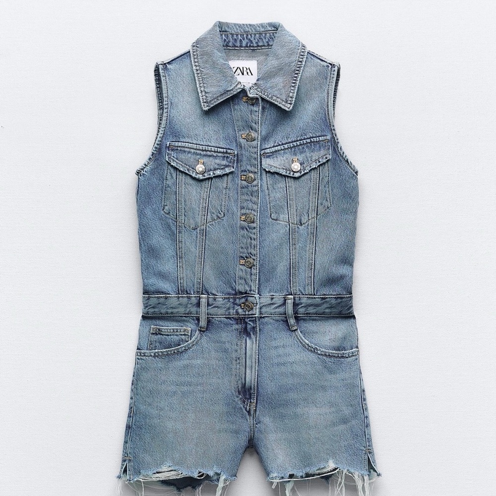 Zara Light Blue Denim Romper